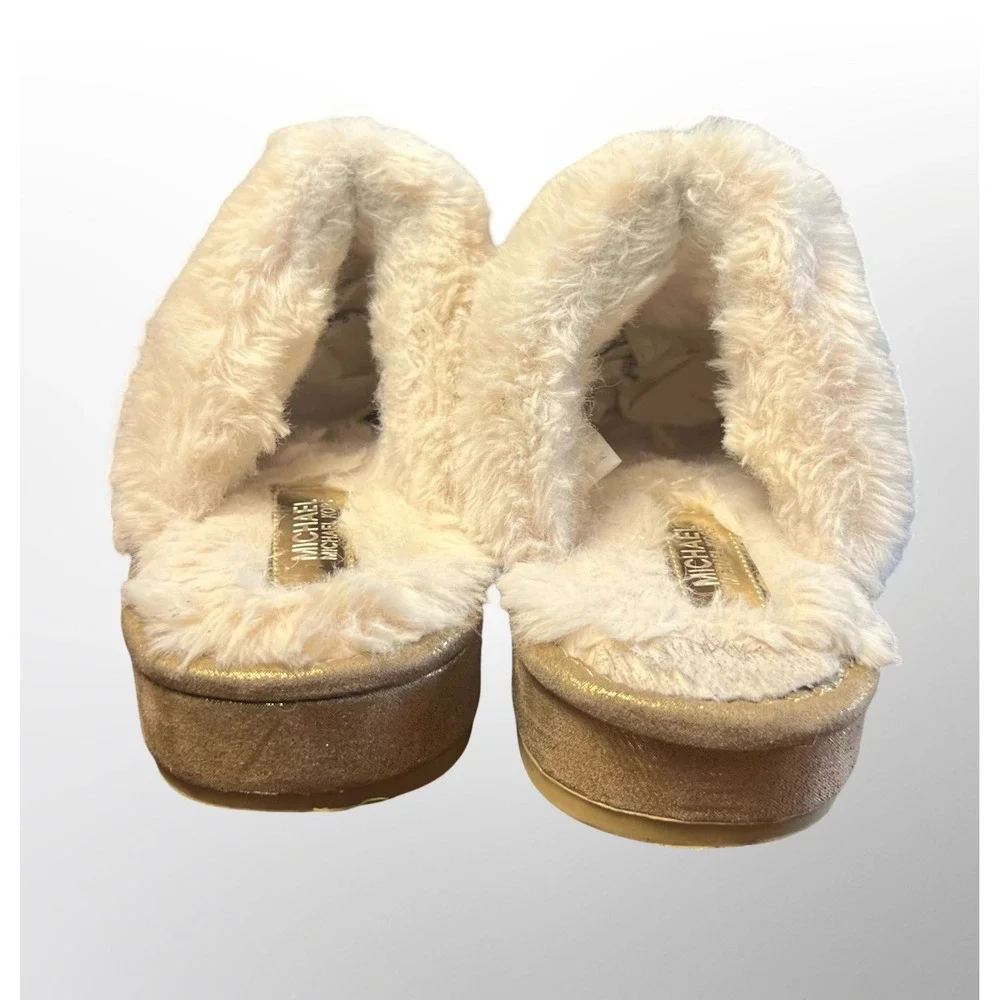 GUC Michael Kors Grace Bow Faux Fur Lined Mule Slippers Girls Size 1